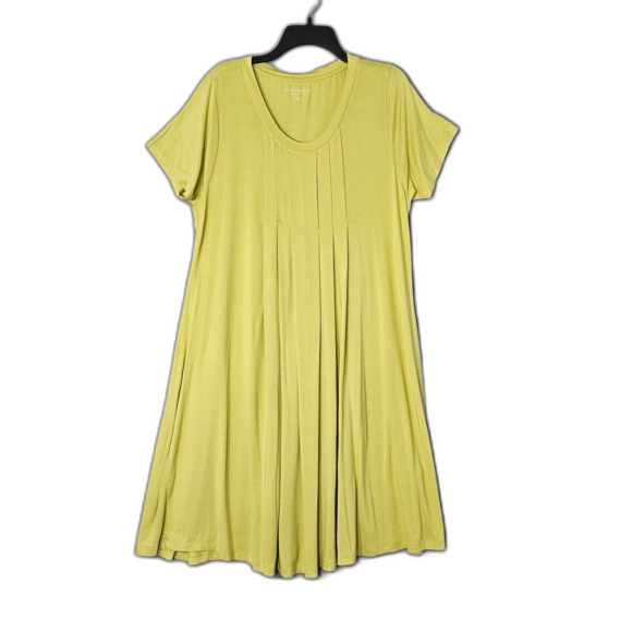 Soft Surroundings Large Chartruce T-Shirt Dress Pleated Midi Jersey - Picture 1 of 6